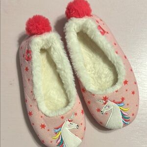 Unicorn Fleece Slippers with Pom Poms